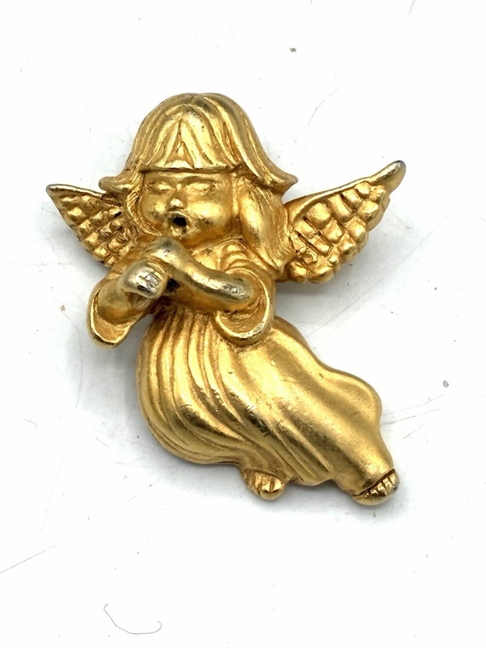 Dario Vintage Goldtone Angel Cherub Brooch Pin Figural Musician As Is